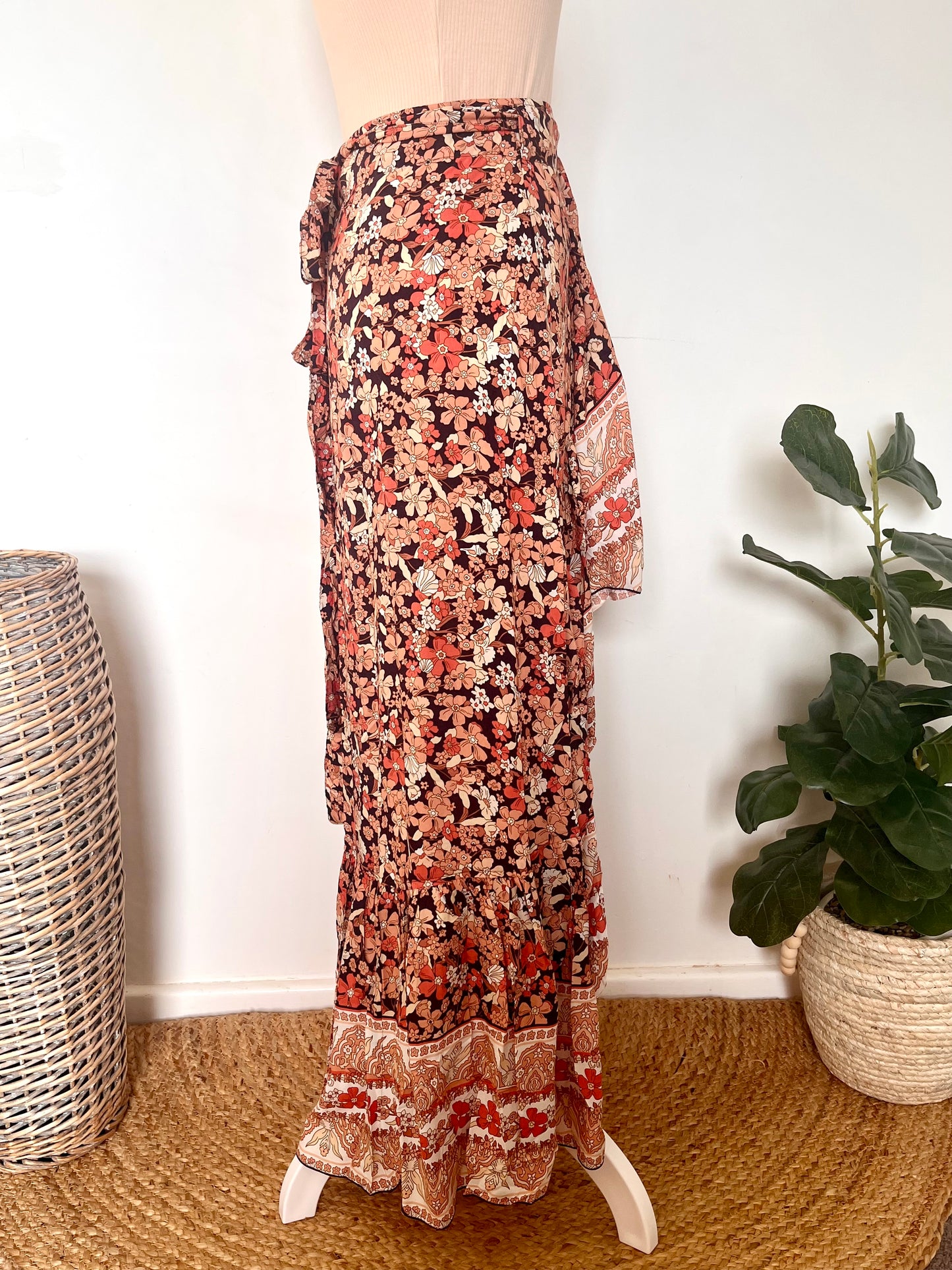 Floral Bohemian Maxi Wrap Skirt