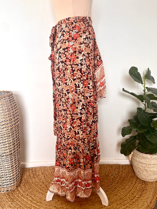 Floral Bohemian Maxi Wrap Skirt