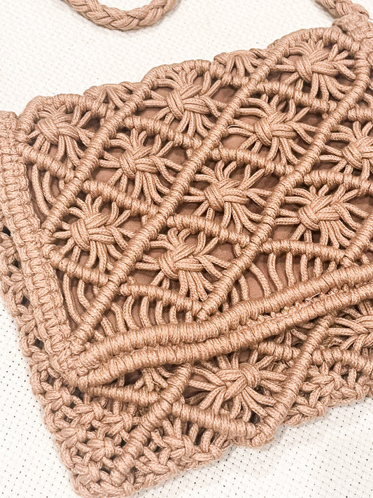 Dusty Pink Macrame Boho Bag
