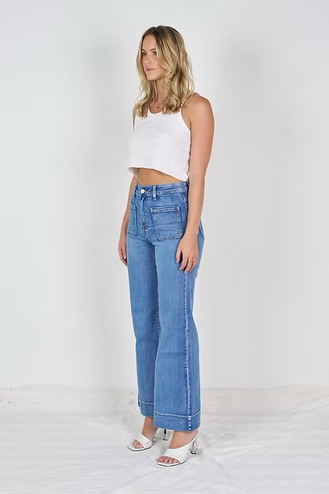 Mia Wide Leg Jean - Mid Blue