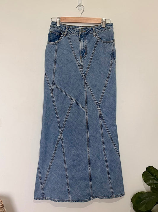 A line Denim Maxi Skirt - Size 8 Preloved