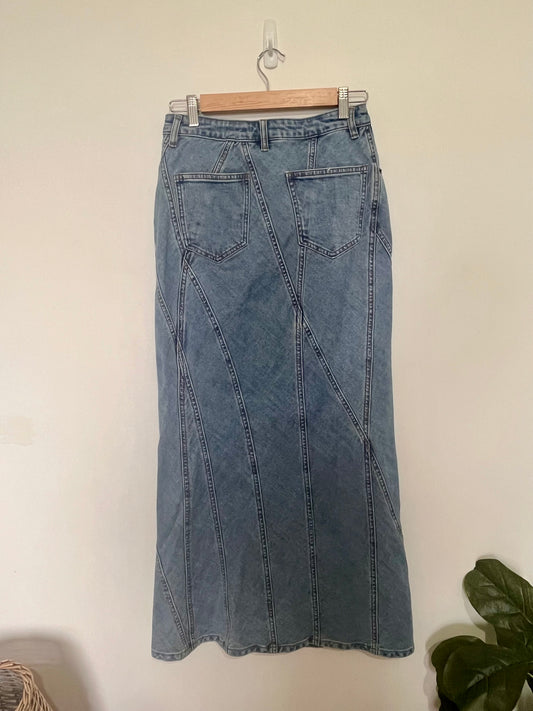 A line Denim Maxi Skirt - Size 8 Preloved