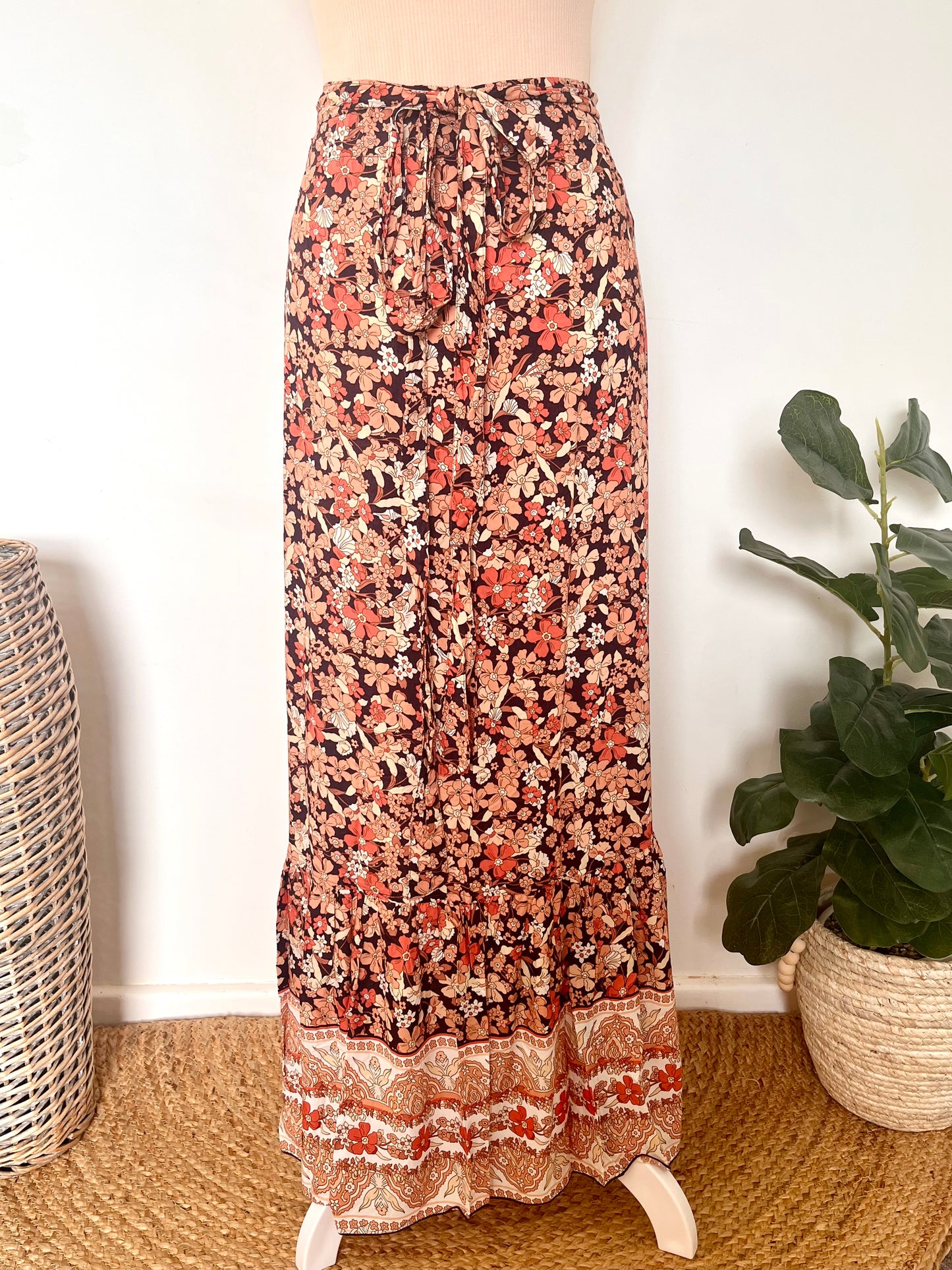 Floral Bohemian Maxi Wrap Skirt
