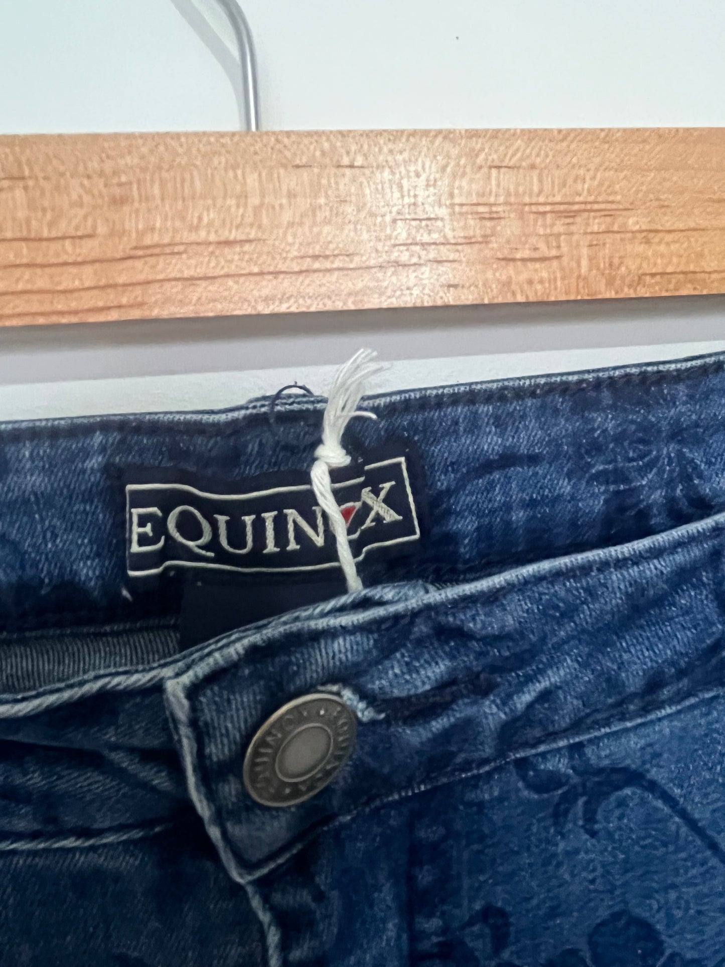 Blue Floral Embossed Stretch Jeans Size 14 - Preloved
