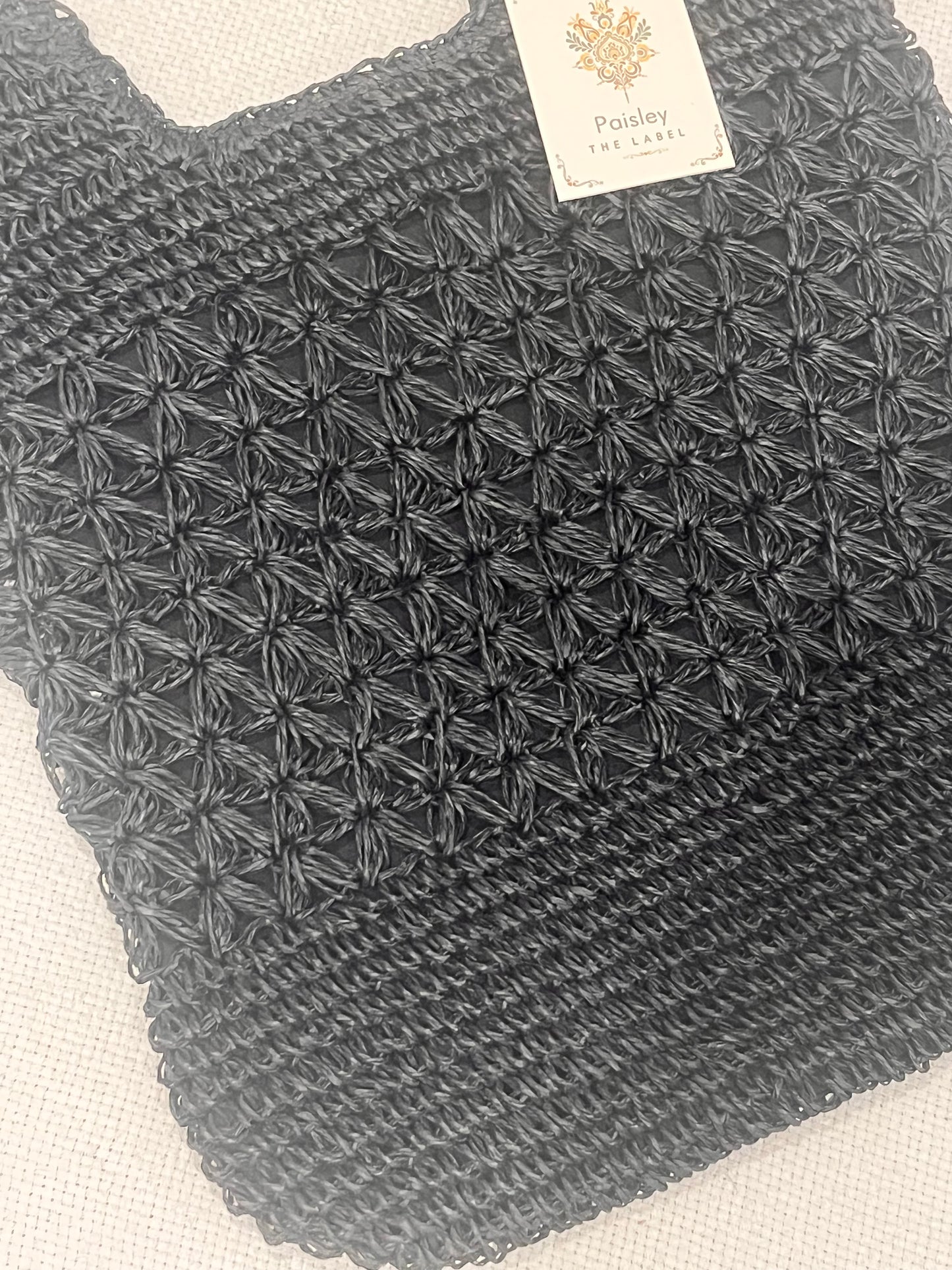 Black Woven Straw Boho Bag
