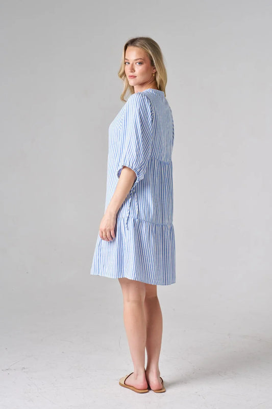 Blue Stripe Button Down Mini Dress