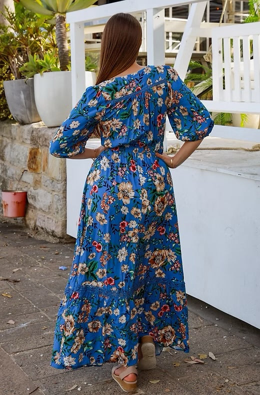 Preloved Jasmin Blue Floral Maxi Dress - Size 12