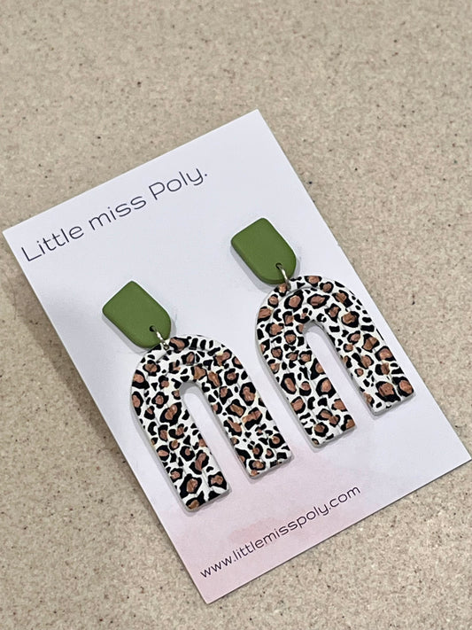 Green Cheetah Horseshoe Dangle Earrings