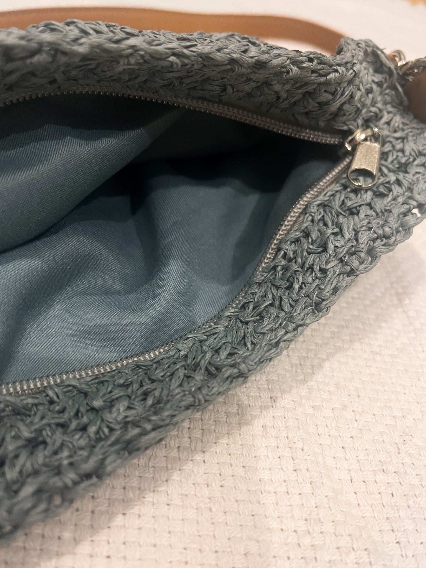 Dusty Blue Straw Boho Bag