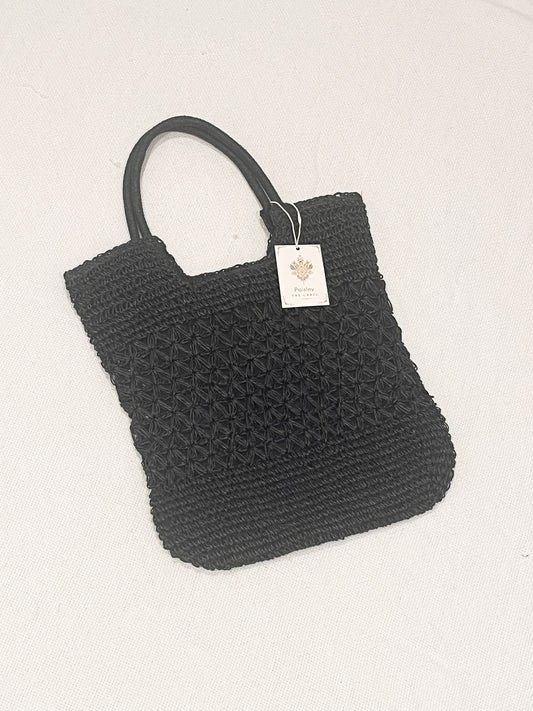 Black Woven Straw Boho Bag