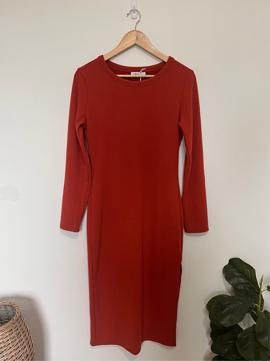Rust Ribbed Knit Midi Dress Size XL/14 - Preloved
