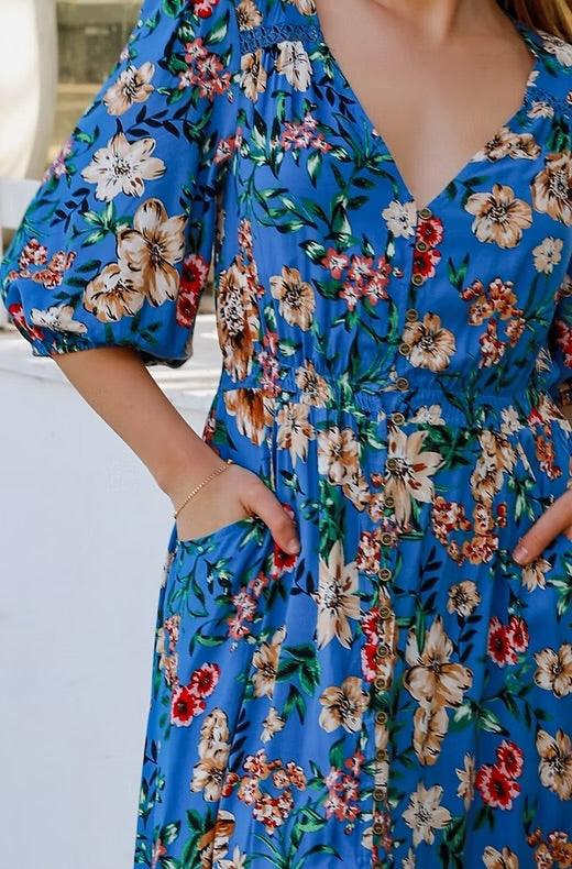 Preloved Jasmin Blue Floral Maxi Dress - Size 12