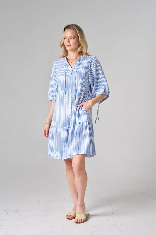 Blue Stripe Button Down Mini Dress