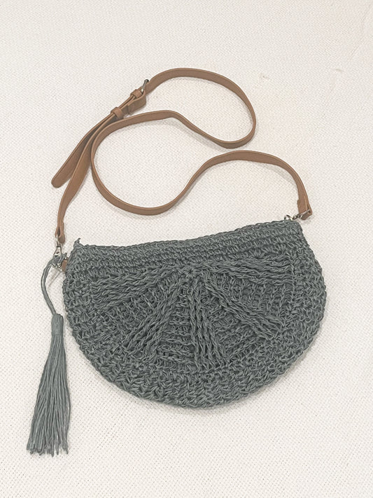 Dusty Blue Straw Boho Bag