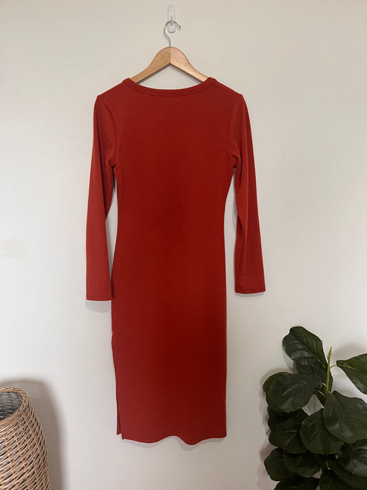 Rust Ribbed Knit Midi Dress Size XL/14 - Preloved